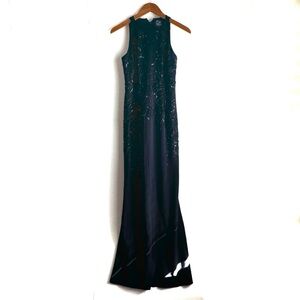 🆕Adrianna Papell Midnight Black Embellished Gown NWT sleeveless high neckline